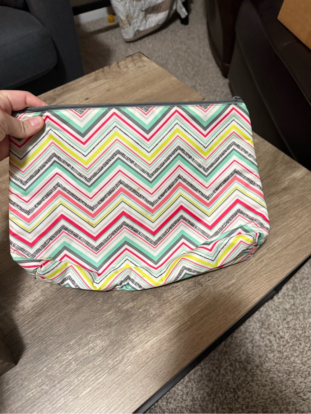 Chevron Pattern Multicolor Cosmetic Pouch - Pink, Teal, Yellow